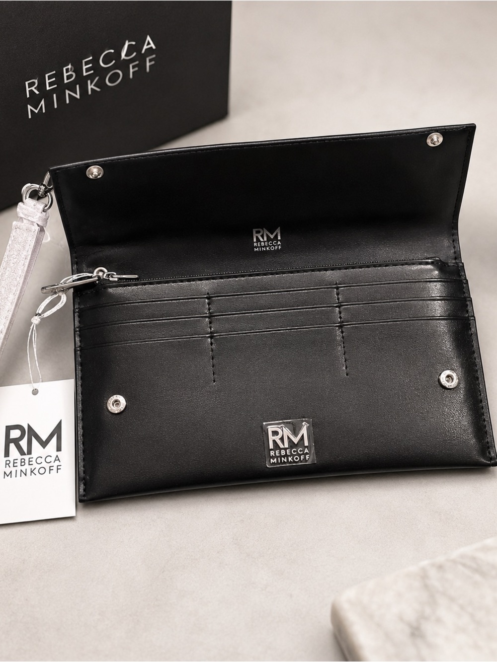 Rebecca Minkoff Black Leather Snap Wallet Wristlet